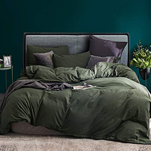 ECOCOTT 3-teiliges Bettbezug-Set für Queen-Size-Betten, 100% Gewaschene Baumwolle, 1 Bettbezug mit Reißverschluss und 2 Kissenbezügen, ultraweich und pflegeleicht, atmungsaktiv, gemütlich, einfacher