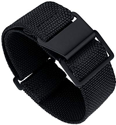 BINLUN Nylon Uhrenarmband Elastic Marinetaucher Fabric Nylon-Armbänder Stoff Militär Ersatz-armband Uhr Hakenverschluss Damen&Herren 18/20/22mm(Schwarz, Schwarze Schnalle,20mm)