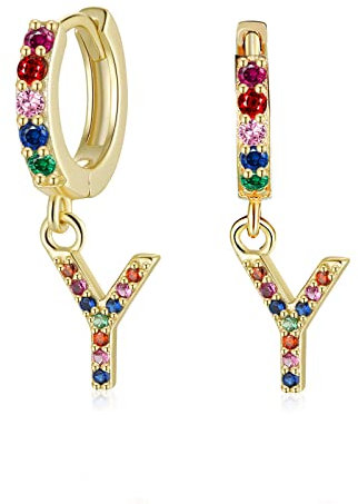 Qings 925 Sterling Silber Creolen mit Buchstabe Y Vergoldete Zirkonia Buchstabe Baumeln Ohrringe