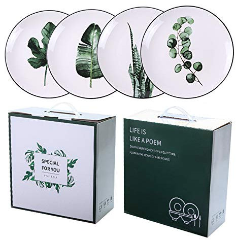 rismart Set di 4 pezzi Ceramica Piatti da Tavola 20.3 cm Rotondo Porcellana Piattini Stoviglie per Dolce Insalata Frutta Pasto Aperitivo, Misto