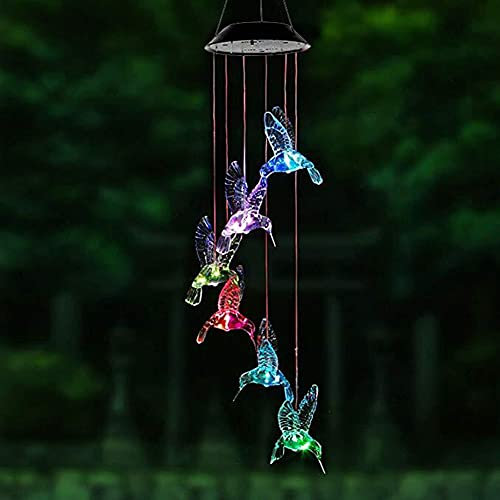Kolibri Farbwechsel Solar LED Windspiel Lampen Bunt Windglocke LED Solarleuchte Wasserdicht Outdoor Deko Lampe Lichter Garten (Transparent)
