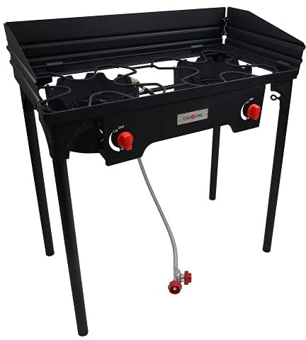 Réchaud de camping à gaz propane à deux brûleurs avec pare-brise extérieur haute pression double brûleur propane