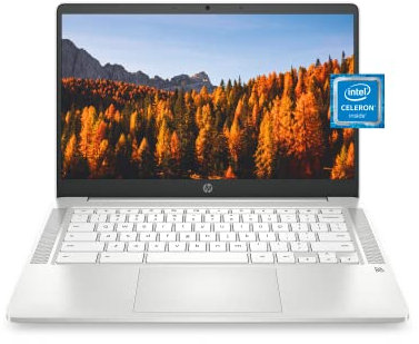 HP Chromebook 14 Laptop, Intel Celeron N4020, 4 GB RAM, 32 GB eMMC, 14” HD Micro-Edge Display, Chrome OS, Thin & Portable, 4K Graphics, Snow White Keyboard (14a-na0023nr, 2021, Ceramic White)