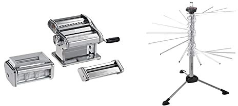 Marcato Pasta Set mit zwei Nudelwalzen (Ravioli, Spaghetti), GS-PASTASET & TP-NEU Tacapasta Platzsparender Teigtrockner, Kunststoff, Transparent