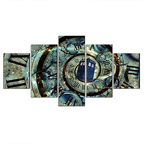 Wondbeau Leinwanddrucke Modulare Wandkunst Wandaufkleber 5 Teiliges Wandbild Druck auf Leinwand Malerei Moderne Abstrakte Poster Ohne Rahmen XL/200cm×100cm Wer Tardis Zeitmaschine