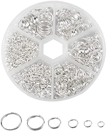 OMIGA 690 Stück Sprungringe Offener Biegering Gemischte Ringe Spaltringe Metall Mit Aufbewahrungsbox für Split Ringe Halsband Craft Making DIY 4mm/ 5mm/ 6mm/ 8mm/ 10mm/ 12mm (Silber)