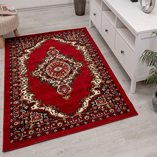 Teppich-Home Orient Orient Teppich klassisch gewebt mit Ornament und floralem Muster, Farbe:Rot, Beige, Grau, Schwarz, Größe:80x150 cm R8757