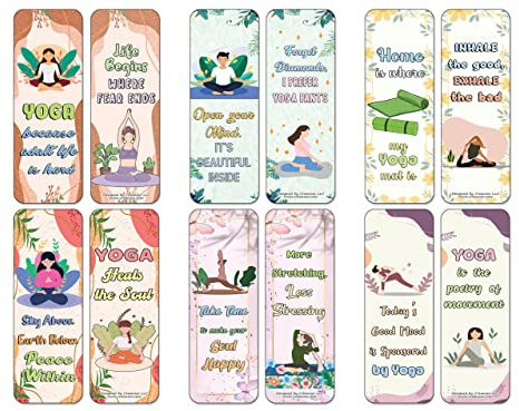 Creanoso Inspirierende Yoga-Zitate Lesezeichen (10 Sets x 6 Karten) - Tägliches Inspirationskarten-Set - Interessante Buchseiten-Clippers - Tolle Geschenke für Erwachsene und Jugendliche