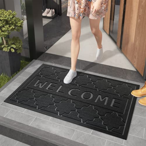 COLOR&GEOMETRY Welcome Outdoor Door Mat: Large Front Door Doormat Outside Heavy Duty Waterproof - 60 x 120 cm Blackgrey