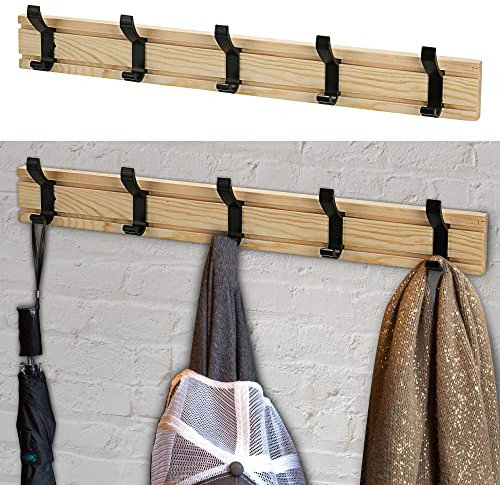 Cepewa Garderobenleiste mit 5 Haken zum Aufhängen | B50cm Holz Metall | Kleiderhaken Wandgarderobe (1 x Garderobenleiste 5 Haken)