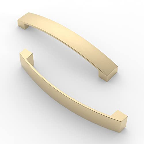 FURNIWARE 10 Pack Cabinet Handles, Hardware Drawer Pulls, Aluminum Kitchen Cabinet Door Handles Pull, Brass-128mm(5 Inch) Hole Center