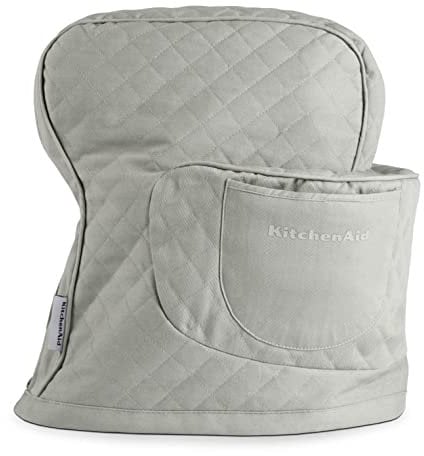 KITCHENAID Fitted Tilt-Head Stand Mixer Cover with Storage Pocket, Quilted 100% Cotton,14.4x18x10, Grey