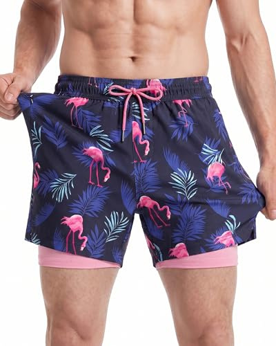 maamgic Short de Bain Homme Maillot de Bain Rayée Séchage Rapide avec Slip en Filet Short de Plage pour Vacance Piscine