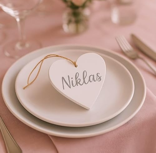 4 Stk Holzherzen 7x7cm weiss Shabby Chic hb331 Anhänger Tischschilder Hochzeit Tischschmuck Herzen Hänger Dekoherzen Tischkarten Liebe Tischdeko Holzherz