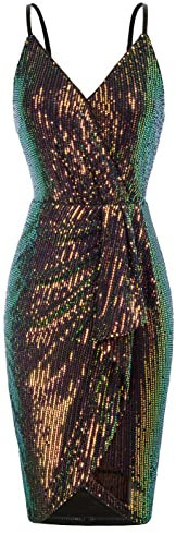 GRACE KARIN Damen Ärmellos V Ausschnitt Pailletten Trägerkleid Kleid perlenkleider Schwarz-Pailletten M