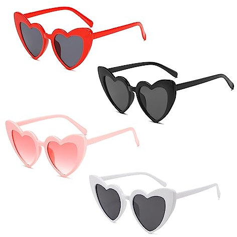 MIVAIUN 4 Stück Herz Sonnenbrille Damen, Vintage Katzenauge Sonnenbrille, Fashion heart Sonnenbrille, Retro Nette Prom-Brille Herren, Vintage Sonnenbrillen Set, UV400