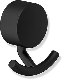 HEWI Doppekhaken (schwarz matt pulverbeschichtet, Handtuchhaken, Halterung für Handtücher, zur Klebemontage, Badezimmerhaken, 61 mm breit, 64 mm hoch, 32 mm tief) 815.90.02160 DC