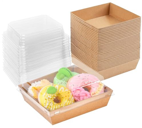 Oursouion 50-Pack Cake Slice Boxes with Clear Lids, Cupcake Boxes Oil-Proof Paper Dessert Food Containers for Parties, Weddings, and Bakeries (Brown)