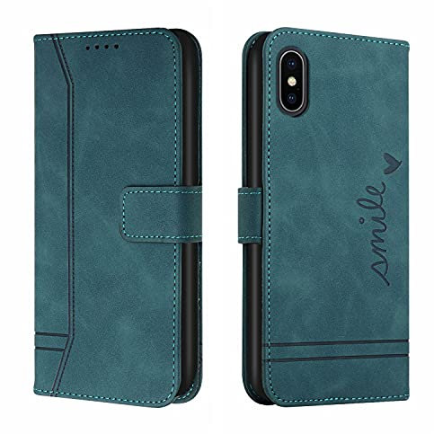 Trugox Handyhülle für Apple iPhone XS Max Hülle Klappbar Klapphülle mit Kartenfach Handytasche Handy Schutzhülle Tasche Leder Wallet Flip Case Slim Book Cover - Blaugrün