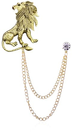 Vavhoo Punk Vintage Herren Goldener Löwe mit Stein hängende Kette Brosche Pins Anstecknadel Anzug Mantel für Frauen Zubehör