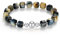 MetJakt Handgemachtes Stretch Armband Echtes 8MM Naturstein Würfel Design 18k Vergoldet Kugel für Damen und Herren Edelstein Perlenarmband (Fantasie-Tigerauge -Silber)