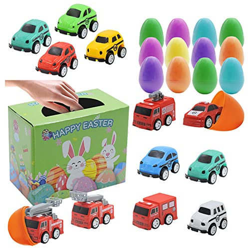 itrimaka Mit dem Auto gefüllte Ostereier,Winzige Autos für Ostereier,12 Stück vorgefüllte Ostereier mit Autospielzeug | Mit Spielzeug gefüllte Ostereier, Klassenzimmer-Preiszubehör, kreative Eier