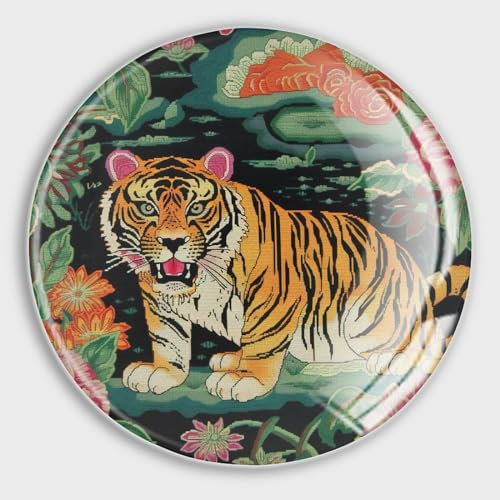 Evans1nism Glasmagnete mit Tiermotiven, Tiger, Blume, Chinoiserie, für Kühlschrank, asiatisch, orientalisch, niedlich, lustige Magnete, Boho, Kühlschrank, Whiteboard, Schrank, Büro, Küche, Tafel, 4