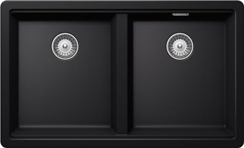 SCHOCK | Küchenspüle Galaxy N200 2 Becken mit funktionalem Rand für Zubehör, Material ®Cristadur, reines Schwarz, 750 x 456 mm