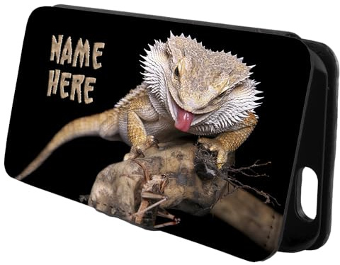 KRAFTYGIFTS Personalised Pet Bearded Dragon iPhone Case Flip Phone Cover Card Holder All Models Birthday Gift (iPhone 11 Pro Max) Black