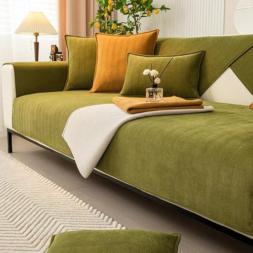 GYXXZH Sofa schondecke 3 Seater Cushion Couch Cover for l Shape Sofa Sofaschutzdecken rutschfest Sofa Überwurf Grün-70x210cm