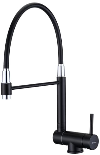 BuntHaus Robinet Cuisine Rabattable, Mitigeur Cuisine sous Fenêtre Pliable, Mitigeur Evier Cuisine Rotatif à 360°, Acier Inoxydable 304 Brossé (Noir)