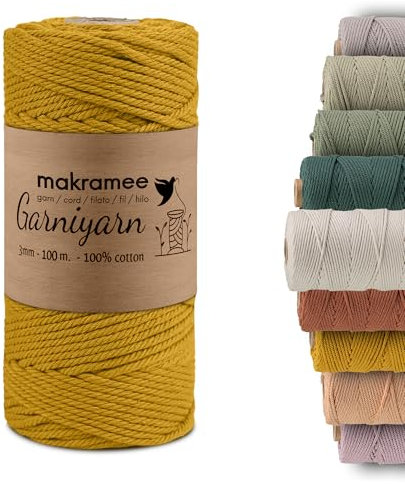 GARNIYARN Premium Macrame Garn – Weiches Baumwollseil für Makramee, DIY-Bastelprojekte, Wandbehänge, Pflanzenhänger und Wohnaccessoires (Ocher, 100m)