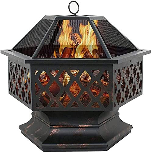 JFNHUTL Tragbarer Metall-Party-Grill-Feuerstelle-Kaminofen für den Außenbereich, mit Maschendraht-Abdeckung, Kaminofen für Picknick, Lagerfeuer, Terrassengrill, Grillrost