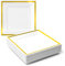 MATANA 100 Premium Square White Plastic Dessert Plates with Gold Rim, 16.5cm / 6.5 Inch - Reusable Small Side Plates, Starter Plates for Weddings, Birthdays, Picnic, BBQ, Parties