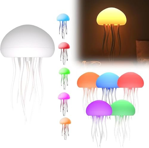 BomKra LED Quallen Lampe - RGB Farbverlauf Jellyfish Lamp, Quallenlampe mit Touch und Sprachgesteuerte, Aufladbar Quallen Nachtlicht für Dekoratives Atmosphärenlicht (Hängend Stil)