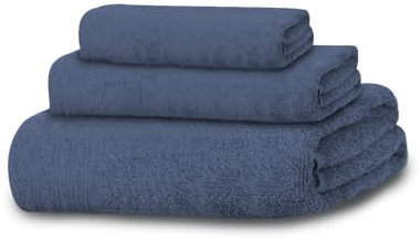 MERCURY TEXTIL- Juego de 3 Toallas 100% Algodón de 450gsm Suaves y Resistentes, 1 Toalla de Baño, 1 Toalla de Mano y 1 Toalla de bidé (Azul Oscuro)