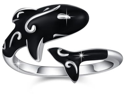 Orca Wal Ring 925 Sterling Silber Verstellbar Killerwal Ring Hypoallergen Walhai Ring Meer Tier Orca Wal Schmuck Geschenk für Damen