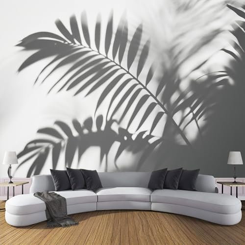 MIATCENRT Papier Peint Panoramique 3D Soie Plantes De Palmier, 450X315Cm (L×H) Personnalisée Murales Panoramique Gris Feuilles Pour Salon, Adulte Chambre D'Enfants, Restaurant Décoration
