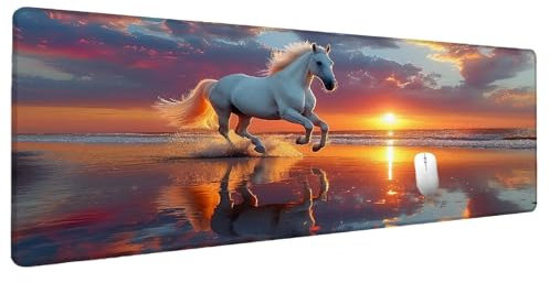 Mouse Mat Sunset Mouse Pad Large XXL 1200x600mm Horse Desk Mat, Gaming Mousepad Desk Accessories for Men, Keyboard Mousepad Waterproof Non-Slip Rubber Base Stitched Edges Mousemat Gaming Office X-7