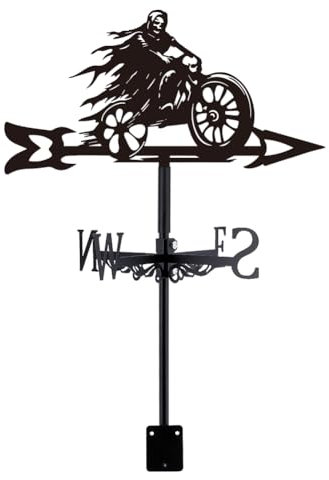 SUPERDANT Girouette de Jardin Exterieur Moto Death God Indicateur de Direction Girouettes du Vent en Métal Instrument de Mesure Installation sur Toit Décoration Noir Deco Jardin Exterieur