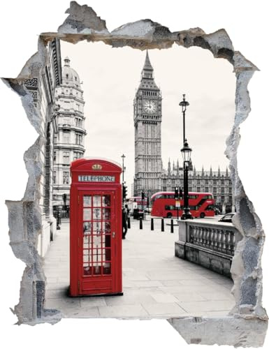 DesFoli Wandtattoo London Skyline - verschiedene Rahmentypen DW000238 Farbe Grauer Stein Hochformat, Größe 100 cm x 130 cm