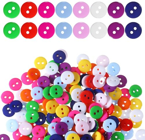 200 Stück Rund Bunte Knöpfe, Bunte Knöpfe 10mm 2-Loch Harz Rund Harz Bastelknöpfe für Nähen DIY Handwerk Scrapbooking und Dekorieren, 10 Farben