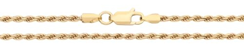 Old English Jewellers 9ct Yellow Gold on Sterling Silver 925 2mm Diamond Cut Solid Rope Chain Necklace - Available in sizes 16 18 20 22 24 - Silver Everyday Chains for Women Men Unisex