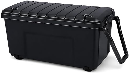 Horison Industries Storage Container, Black, 1 Pack, 160L, 1020x500x480mm | Stackable Boxes with Lids Large, Heavy Duty Plastic Storage Boxes with Handle, Stacker Box, Plastic Box with Wheels