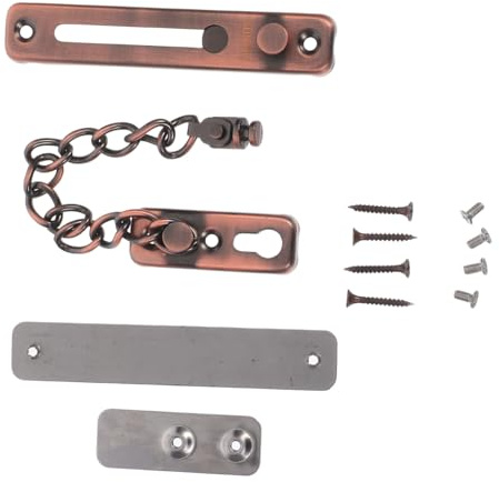 HOMSFOU Serrure à Chaîne de Porte Acier Inoxydable Antieffraction Loquet de Sécurité sans Perçage pour Hôtels et Portes Entrée Finition Rouge Ancien