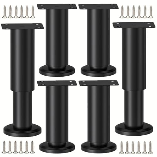 LCOUACEO 6 Pièces Pieds de Meubles Réglables en Métal Noir 8-12cm | Pieds de Table, Réglables en Hauteur, Pour Meubles Table Chaise Bureau Armoires Canapé, Livré avec Vis
