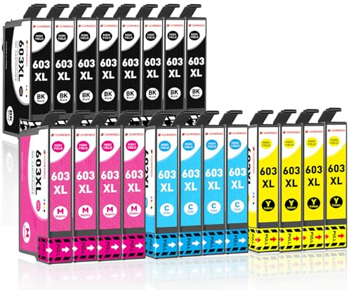 Clywenss 20-Pack Kompatible 603XL Druckerpatronen für Epson 603 XL Patronen | für Epson Expression Home XP-3150 XP-3105 XP-3100 XP-4105 XP-4150 XP-2100 XP-2155 XP-2105 Workforce WF-2840 WF-2810 2845 2870