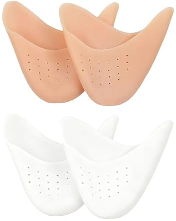 2 Paar Zehenschutz aus Silikon Gel, Weiche Polster für Ballett Spitzenschuhe, High Heels und Tanzschuhe, Atmungsaktive Zehenkappen zur Schmerzlinderung und Blasenprävention (Weiß, Beige)