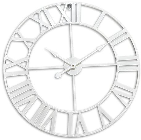Relaxdays Wanduhr, römische Zahlen, Ø 60 cm, weiß | batteriebetriebene Wohnzimmeruhr, analoge Küchenuhr, Eisen