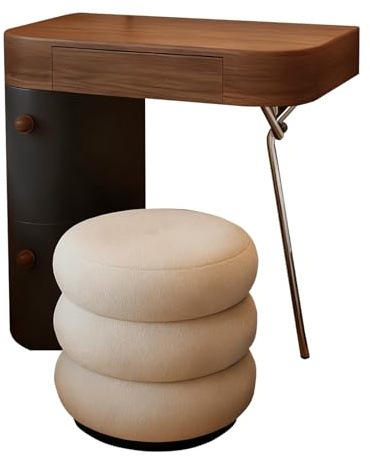 Zynqra Schminktisch, Nachttisch mit Schublade, Hocker, geräumiger Tischplatte, Holz- und Metallkonstruktion, Vintage-moderner Stil, for Schlafzimmer und Badezimmer(70)